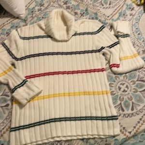 Tommy Hilfiger cream cable knit sweater w/red,navy,green, red stripes XL slim